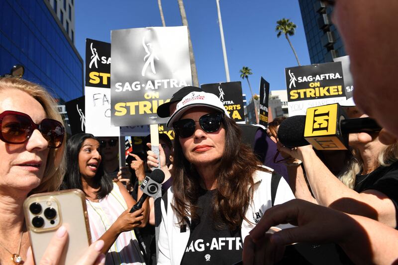 SAG-AFTRA President actress Fran Drescher arrives at Netflix picket line in Los Angeles, California, on Friday. AFP