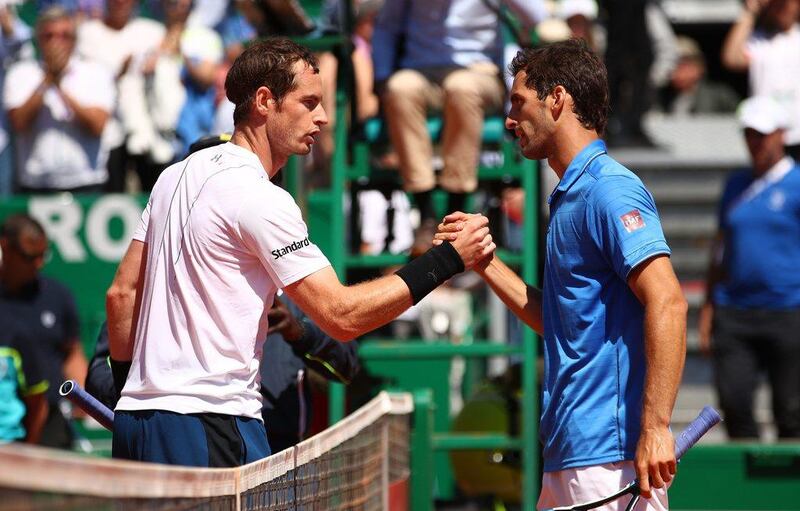 Andy Murray and Albert Ramos-Vinolas shake hands following their third-round match on day 5 of the Monte Carlo Rolex Masters Series at Monte-Carlo Sporting Club on April 20, 2017 in Monte-Carlo, Monaco. Clive Brunskill / Getty Images