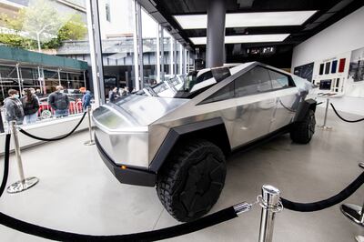 Tesla's Cybertruck is displayed at Manhattan's Meatpacking District in New York City on May 8, 2021. Reuters