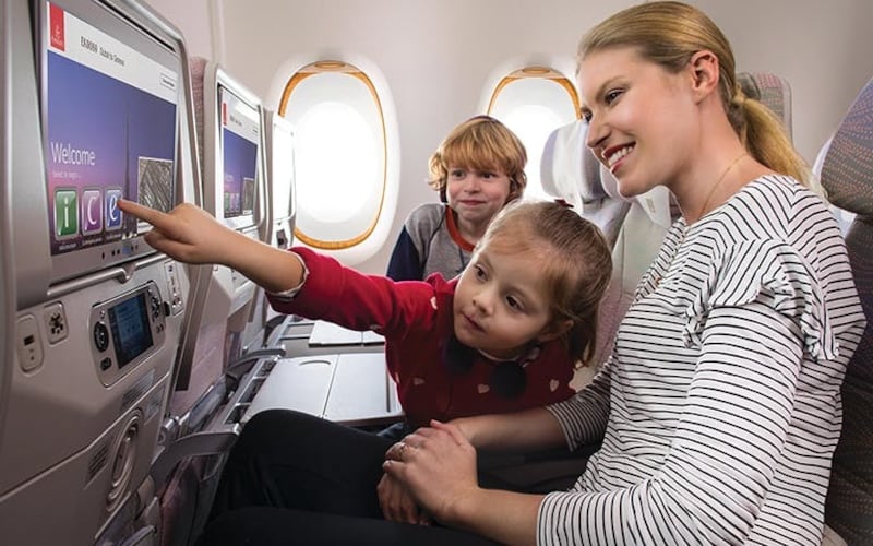 Many airlines offer perks to make travelling with children easier. Emirates offers in-flight entertainment, toys and special meals. Photo: Emirates
