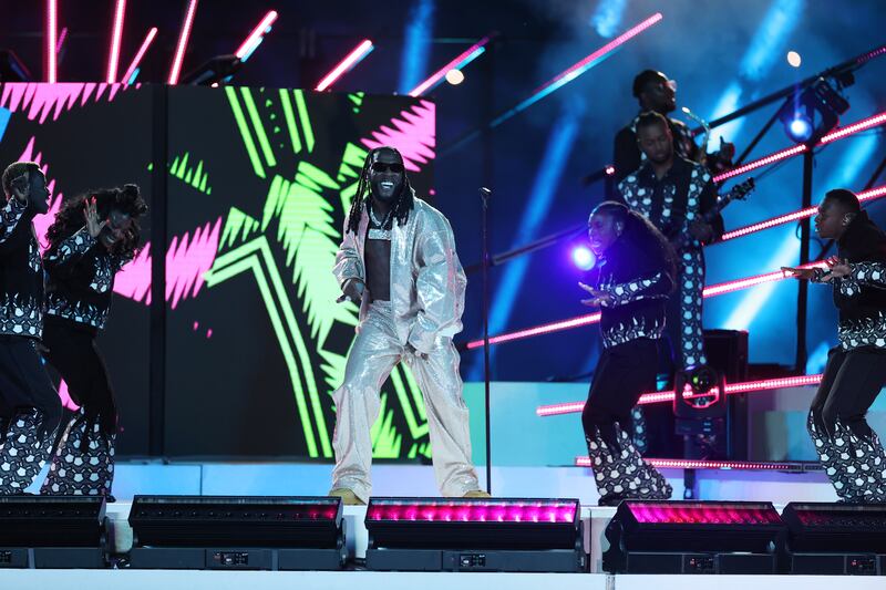 Nigerian singer Burna Boy performs prior to the 2023 UEFA Champions League final at Ataturk Olympic Stadium in Istanbul, Turkey. Getty Images