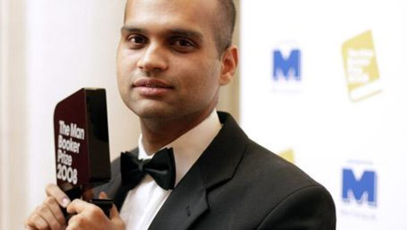 Aravind Adiga accepts the 2008 Booker Prize for his novel The White Tiger, only one of a handful of new Indian novels whose vision is notably stark and cynical.