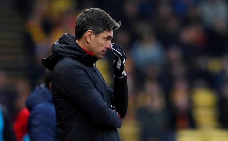 Soccer Football - Premier League - Watford vs Southampton - Vicarage Road, Watford, Britain - January 13, 2018   Southampton manager Mauricio Pellegrino looks on   REUTERS/David Klein    EDITORIAL USE ONLY. No use with unauthorized audio, video, data, fixture lists, club/league logos or "live" services. Online in-match use limited to 75 images, no video emulation. No use in betting, games or single club/league/player publications.  Please contact your account representative for further details.