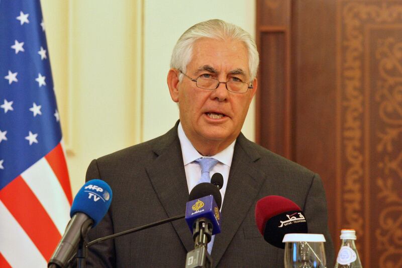 U.S. Secretary of State Rex Tillerson attends a joint news conference with Qatar's foreign minister Sheikh Mohammed bin Abdulrahman al-Thani in Doha, Qatar, July 11, 2017. REUTERS/Naseem Zeitoon