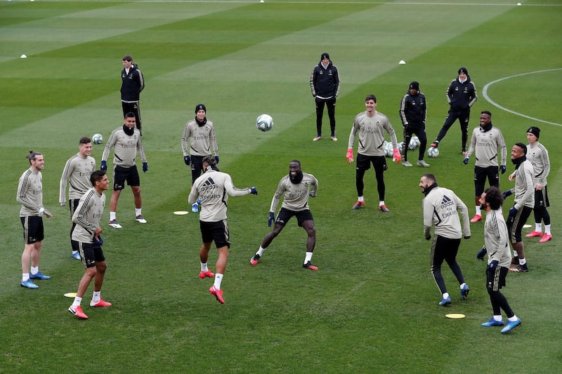 Real Madrid players during a training session at Valdebebas sport city