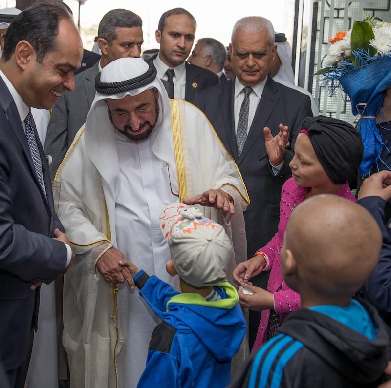 Sheikh Sultan bin Mohammed Al Qasimi, Ruler of Sharjah, visits the National Institute of Oncology in Cairo on Monday. Wam