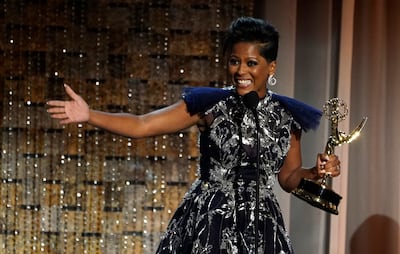 Tamron Hall with her award for outstanding informative talk show host for 'Tamron Hall'. AP 