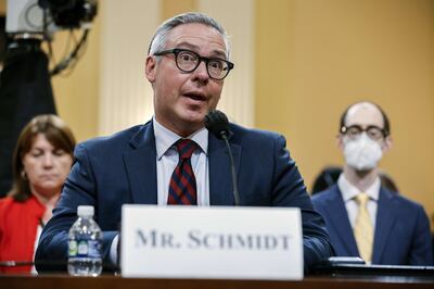 Al Schmidt, former Philadelphia city commissioner, testifies during a hearing by the select committee investigating the January 6 attack on the US Capitol. Getty / AFP
