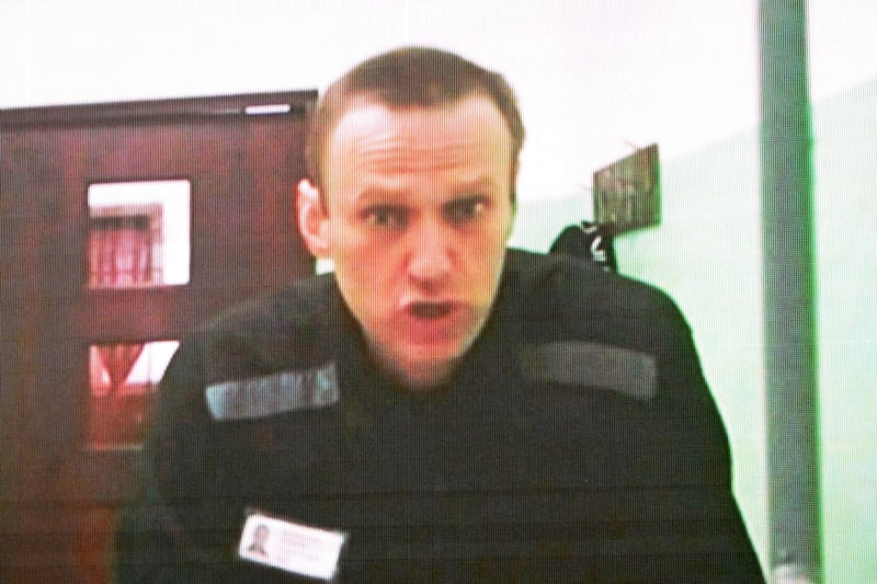 Mr Navalny on video link from prison, during court hearings in June 2023. AFP
