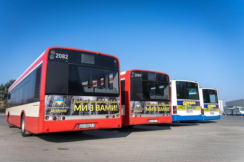 Buses in the Polish cities of Gdynia and Gdansk that are dedicated to transporting Ukrainians. Photo: Pomorskie region