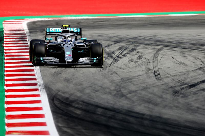 BARCELONA, SPAIN - MAY 10: Valtteri Bottas driving the (77) Mercedes AMG Petronas F1 Team Mercedes W10 on track during practice for the F1 Grand Prix of Spain at Circuit de Barcelona-Catalunya on May 10, 2019 in Barcelona, Spain. (Photo by Charles Coates/Getty Images)