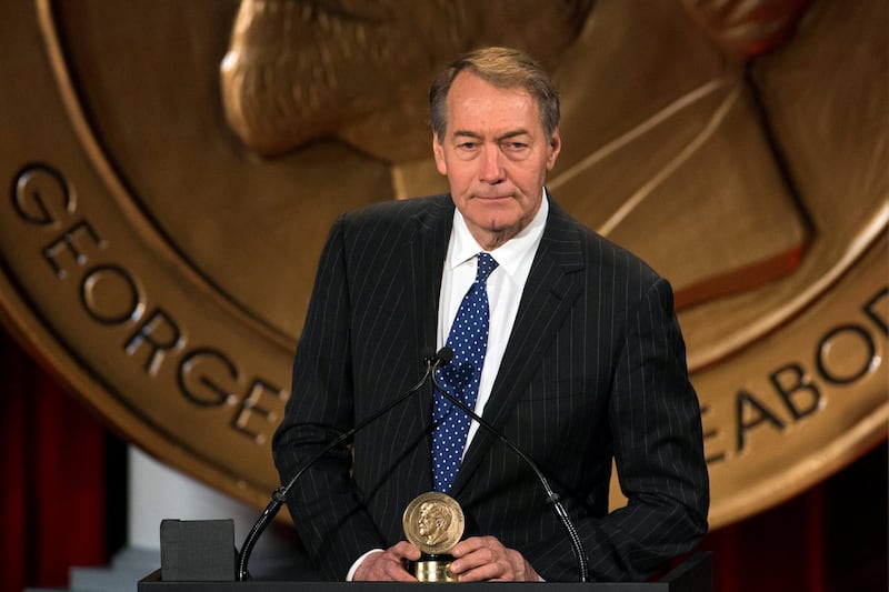 FILE PHOTO: Journalist Charlie Rose speaks after winning a Peabody Award for his work in "One on One with Assad" in New York, U.S. on May 19, 2014.  REUTERS/Lucas Jackson/File Photo