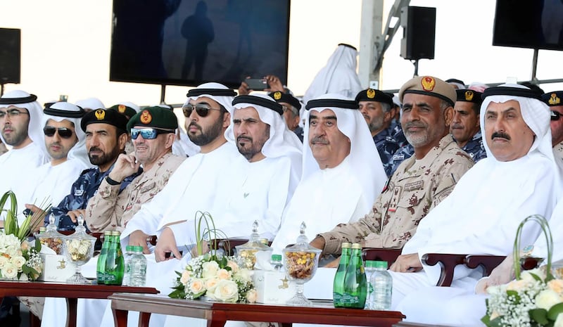 Sheikh Saud and guests watch the performance on Friday