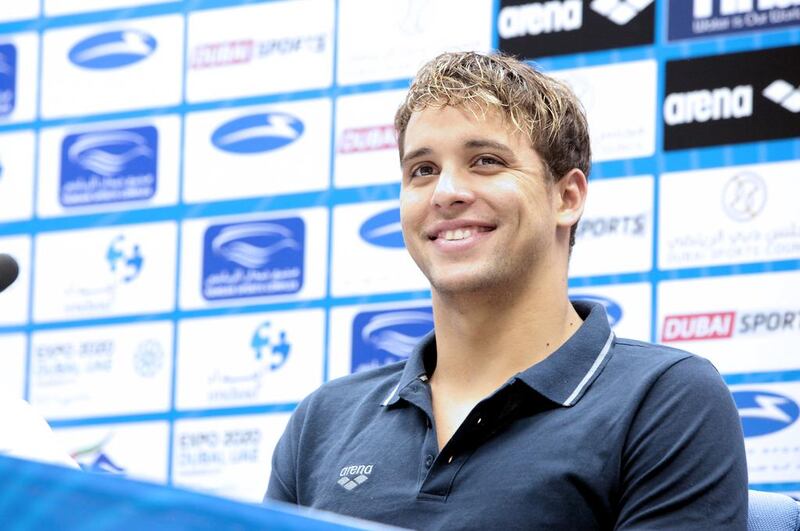 South African swimmer Chad Le Clos said Wednesday from Dubai that he wants to set a world record in the 100- or 200-metre butterfly events. Jeffrey E Biteng / The National

