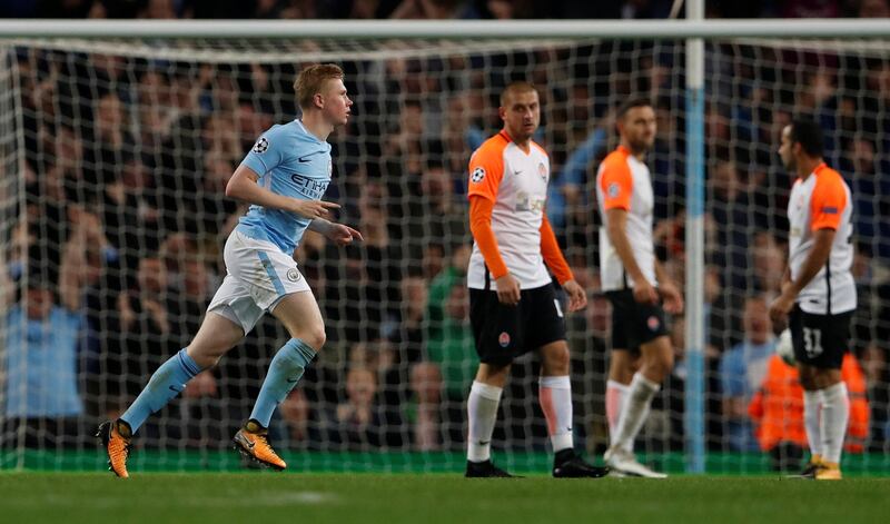 Kevin De Bruyne celebrates scoring Manchester City's first goal. Lee Smith / Reuters