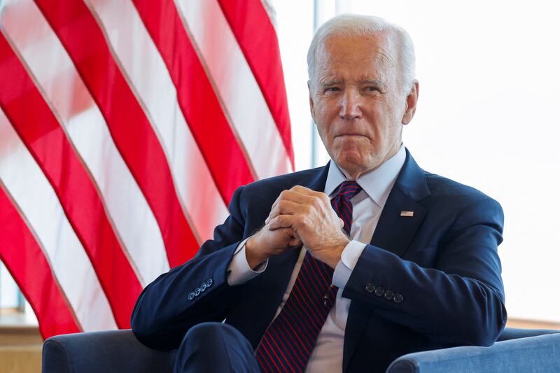 Mr Biden at a meeting with Mr Zelenskyy. Reuters