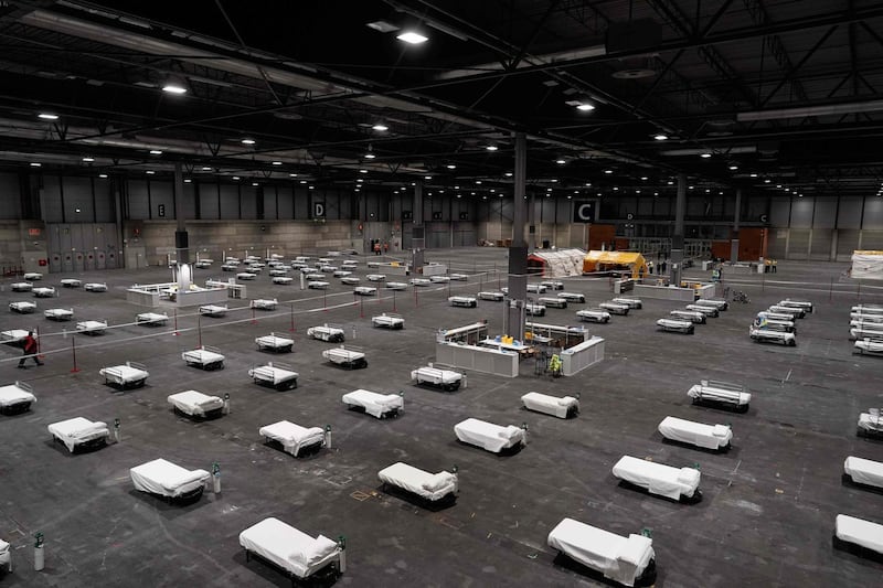 A general view of the temporary hospital set up at a pavilion in Ifema convention and exhibition center in Madrid.  AFP