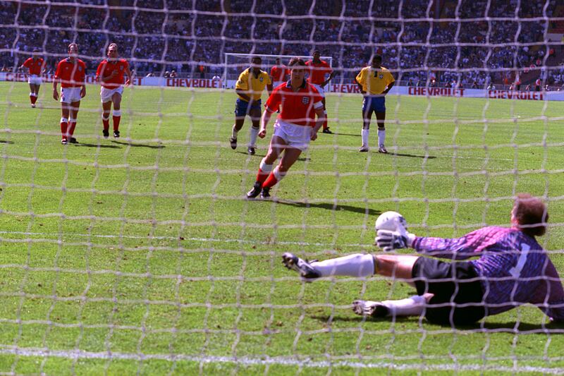 MISSES: Gary Lineker (England v Brazil, 1992). One short of Sir Bobby Charlton’s record number of goals for England, he botched his showy penalty in a pre-Euro 1992 friendly at Wembley. Getty
