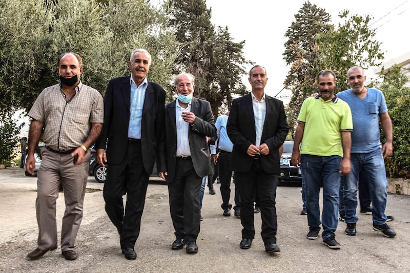 Bouday, Lebanon, 10 October 2020. members of the Chamas clan leaving a family meeting called to discuss the regional response to the killing of family member, Mohammad Chamas by a member of the Jaafar family 4 October 2020. Elizabeth Fitt for The National