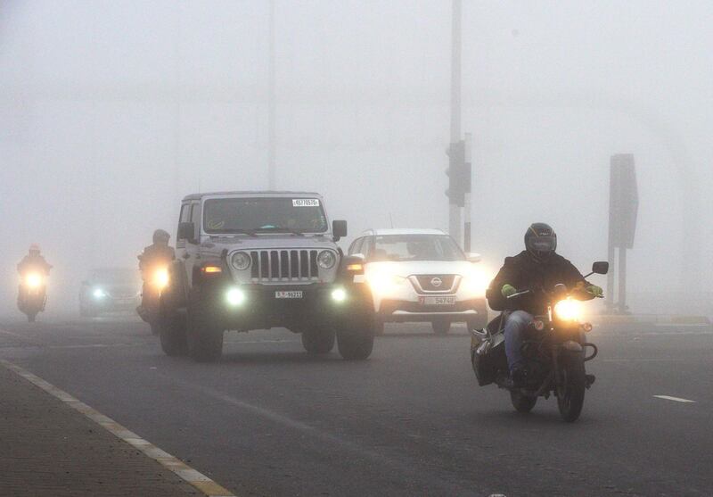 Abu Dhabi, United Arab Emirates, January 21, 2021.  Foggy morning along the E10 Highway, Abu Dhabi.
Victor Besa/The National 
Section:  NA/Weather