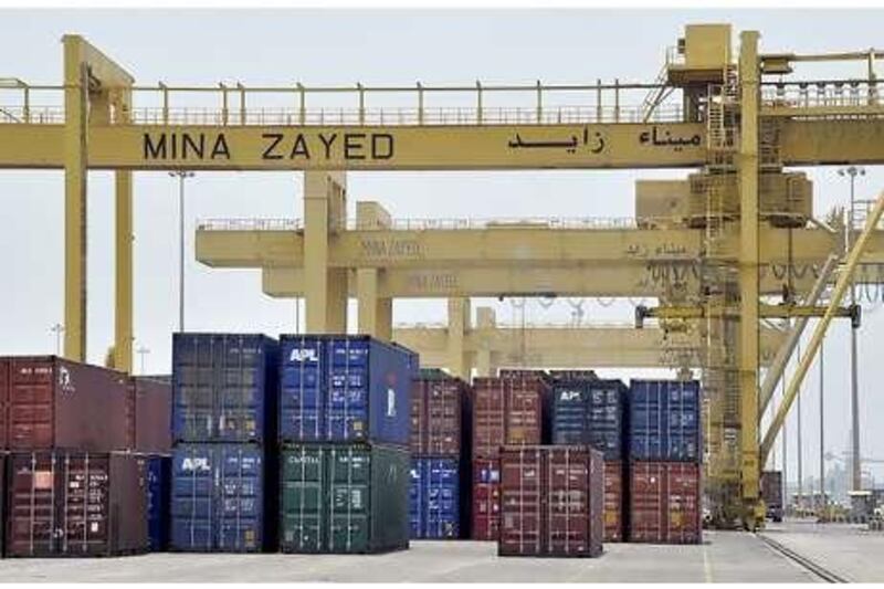 Containers stacked up at the Mina Zayed Port, which is struggling to cope with a sevenfold increase in traffic.