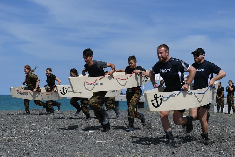 People take part in dry boat racing during the Art Deco Festival in Napier, New Zealand. Getty Images