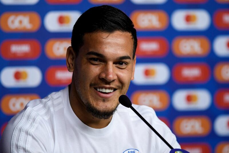 Paraguay's Gustavo Gomez laughs during a press conference at Mineirao Stadium. EPA