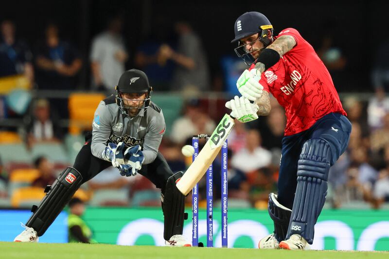 Alex Hales bats during the T20 World Cup match between England and New Zealand. AP