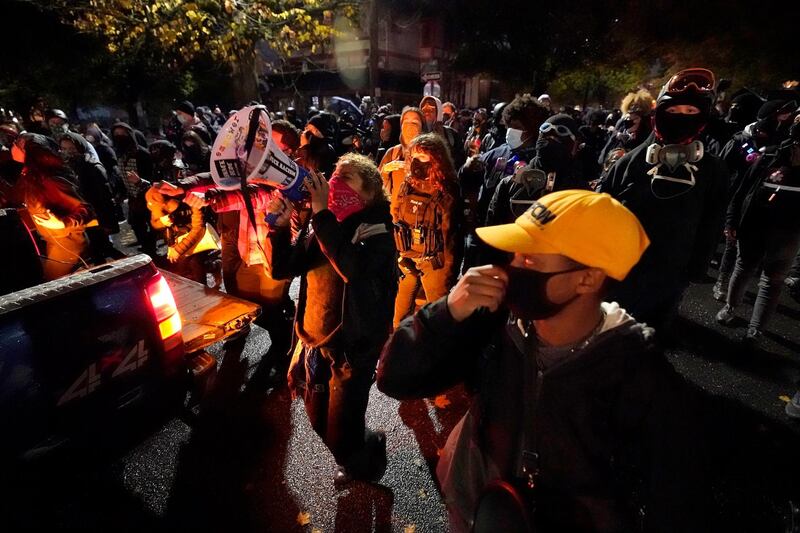 People march on the night of the election, in Portland, Oregon. AP Photo