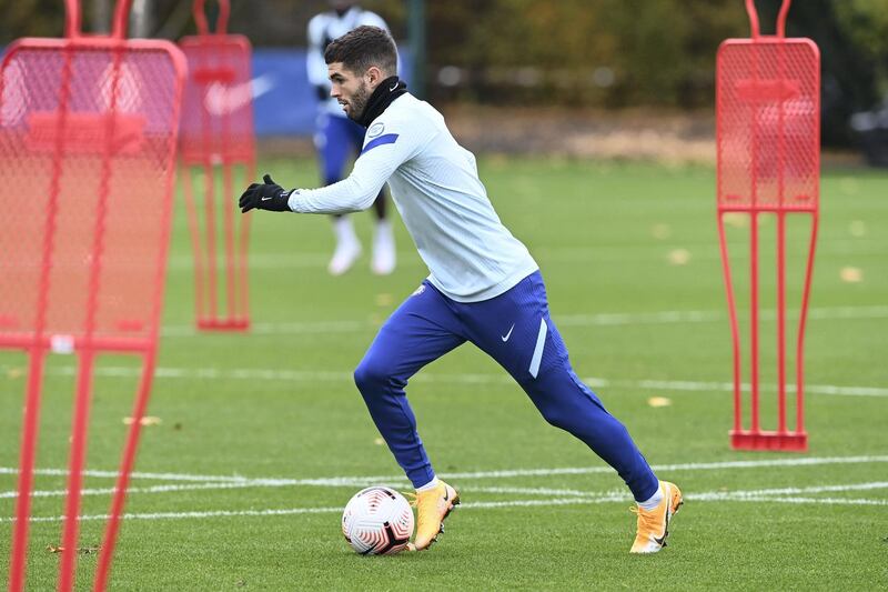COBHAM, ENGLAND - OCTOBER 30: Christian Pulisic of Chelsea during a training session at Chelsea Training Ground on October 30, 2020 in Cobham, United Kingdom. (Photo by Darren Walsh/Chelsea FC via Getty Images)