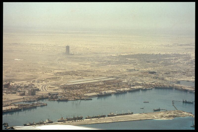 A view from above Port Rashid towards the construction site of the World Trade Centre in 1977. Photo: John R Harris Library
