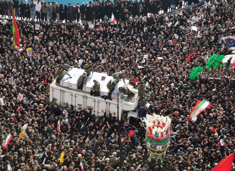 Mourners gather to pay homage to top Iranian military commander Qassem Suleimani, after he was killed in a US strike in Baghdad, in the capital Tehran.   AFP