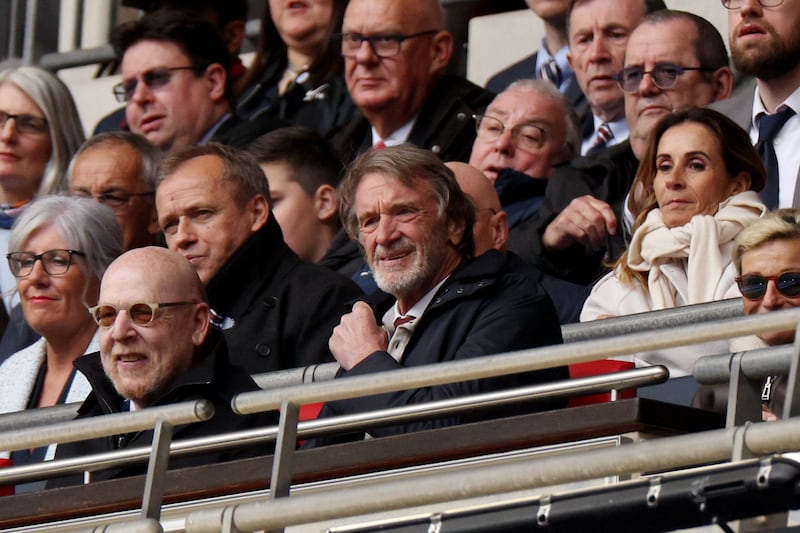 Manchester United co-owners Avram Glazer and Jim Ratcliffe in the stands at Wembley Stadium. Getty Images