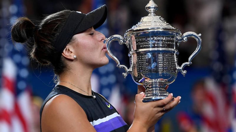 Bianca Andreescu kisses the US Open trophy after beating Serena Williams in the women's final in September. Reuters