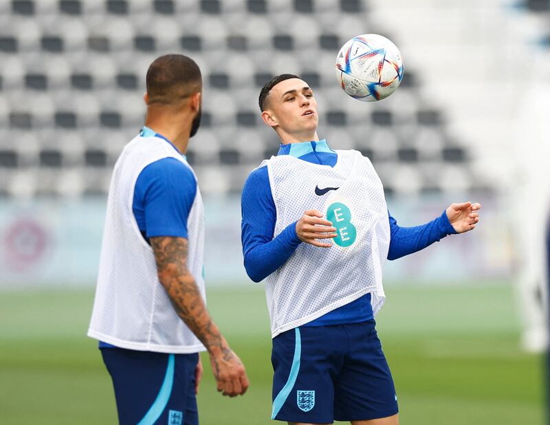 England's Phil Foden and Kyle Walker during training. Reuters