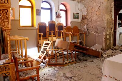 Inside a damaged church in Roussochoria, Crete. EPA