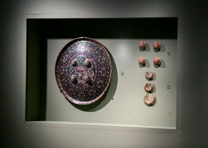 An 18th-centery jewelled shield on display 