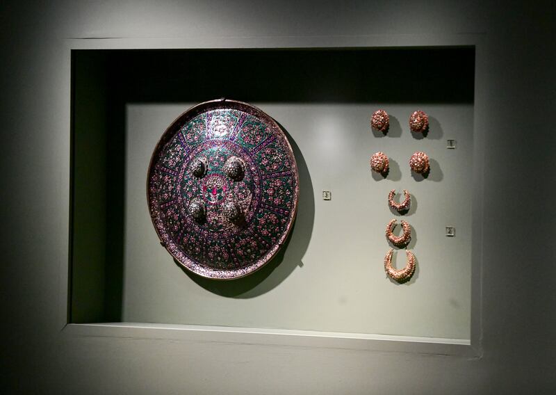 An 18th-centery jewelled shield on display 