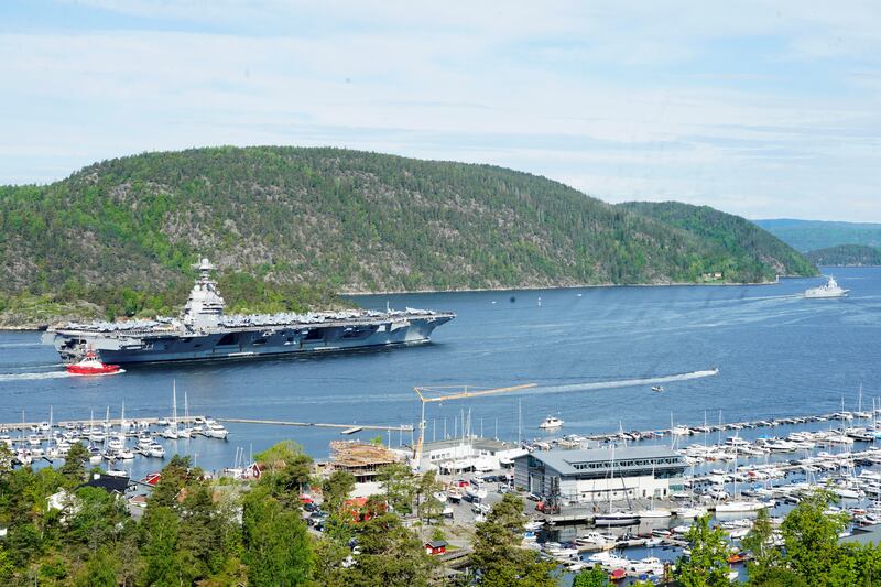 American aircraft carrier USS Gerald R Ford on its way into the Oslo Fjord in Norway. Reuters