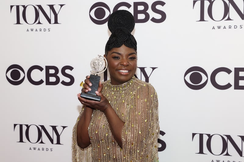 Joaquina Kalukango with her award for Best Performance by an Actress in a Leading Role in a Musical for 'Paradise Square'. Reuters