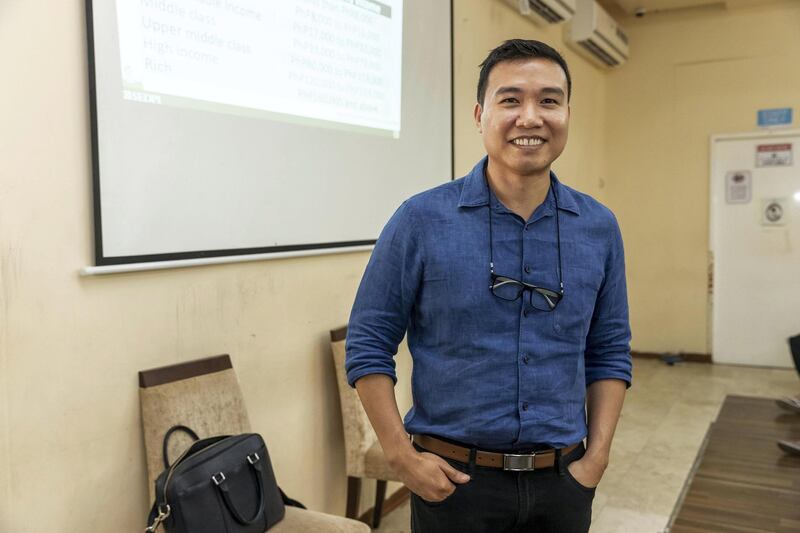 DUBAI, UNITED ARAB EMIRATES. 01 MAY 2019. Vince Rapisura, a personal finance expert who has helped provide financial literacy trainings to low-income Filipino overseas workers worldwide. (Photo: Antonie Robertson/The National) Journalist: Nada El Sawy. Section: Business.