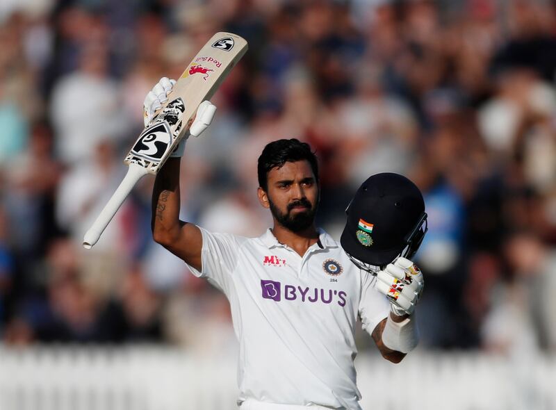 India opener KL Rahul celebrates his century on the opening day of the Lord's Test against England on Thursday, August 12, 2021.