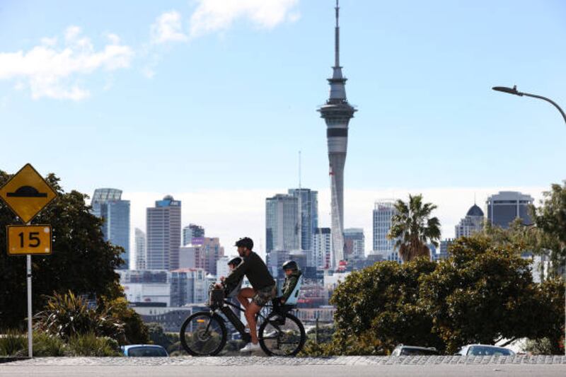 People exercise on Ponsonby Road on August 24, 2021, in Auckland, New Zealand. Level 4 lockdown restrictions are in place across New Zealand as new Covid-19 cases continue to be recorded. Getty