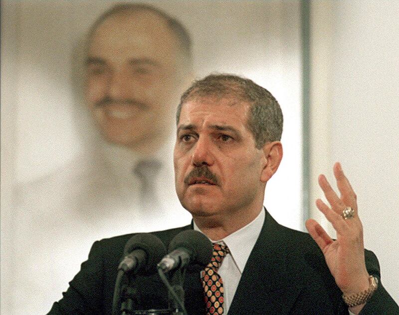 Fayez Tarawneh, then Jordan's departing prime minister, gives his first press conference since gaining a vote of confidence from the Jordanian Parliament in September in Amman. Mr Tarawneh had offered his resignation to King Abdallah II in March. AFP