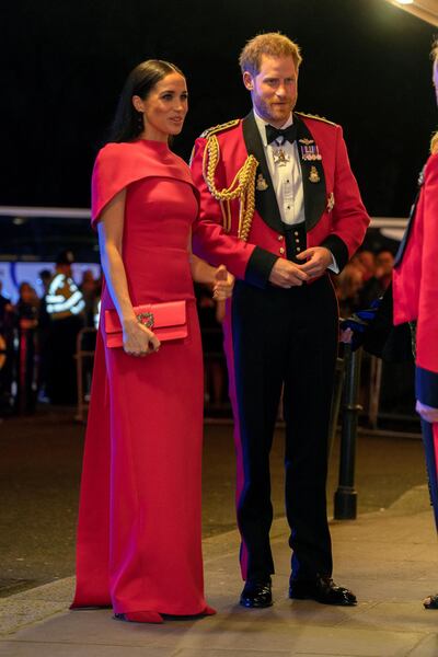 Britain's Prince Harry and his wife Meghan, Duchess of Sussex, arrive to attend the Mountbatten Festival of Music at the Royal Albert Hall in London, Britain March 7, 2020. Chris Eades/Pool via REUTERS