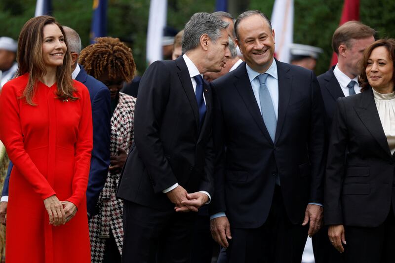 US Vice President Kamala Harris, right, and US Secretary of State Antony Blinken, second left, were among the senior officials at the event. Reuters