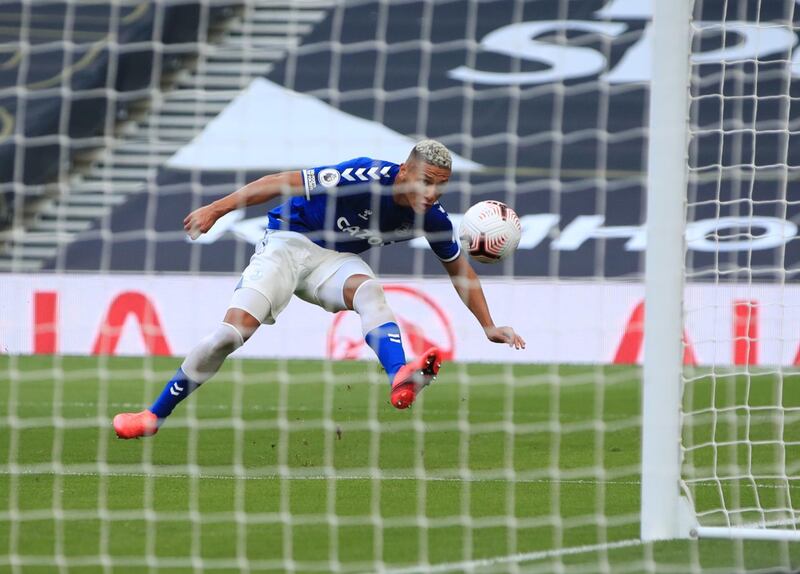 Everton's Richarlison misses a glorious chance to score. EPA