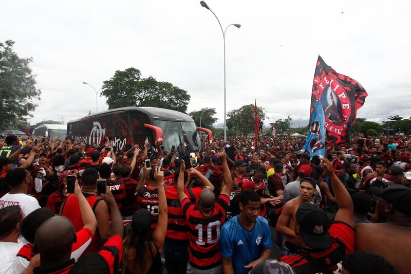 Fans of Flamengo organised an "Aerofla" farewell for their team before the trip to the Copa Libertadores Final, at the Rio de Janeiro airport. Getty Images
