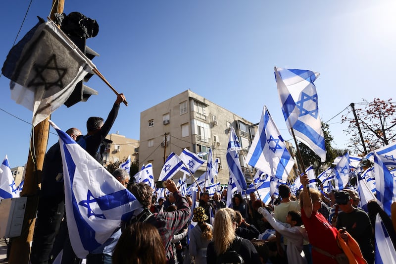 Israelis demonstrate on Thursday as the government presses on with its contentious judicial reforms. Reuters