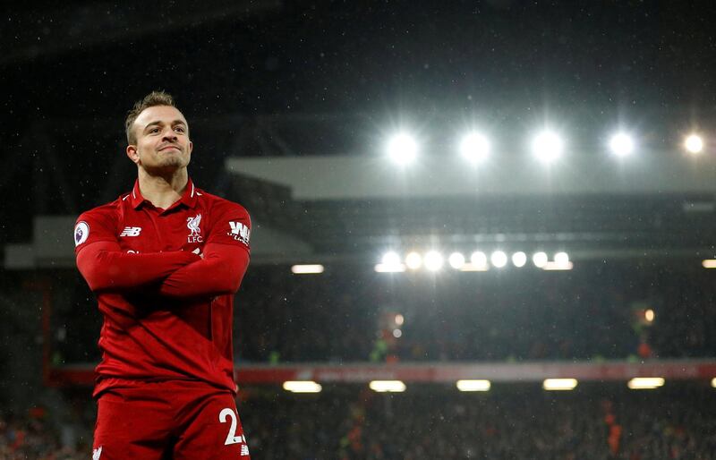 Right midfield:  Xherdan Shaqiri (Liverpool) – Came off the bench to have a catalytic impact against Manchester United, scoring twice to show what a buy he has been. Reuters